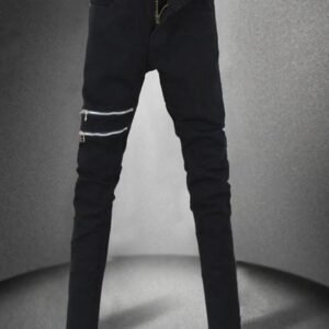 Men's Black Casual Zipper Jeans
