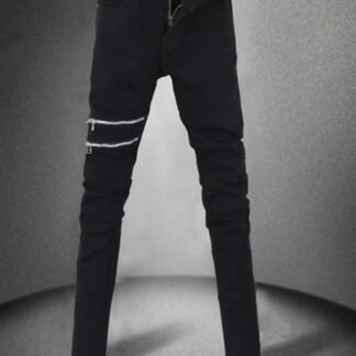 Men's Black Casual Zipper Jeans