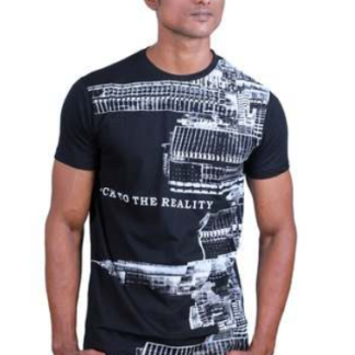 Men's Black Printed Round Neck T-Shirt